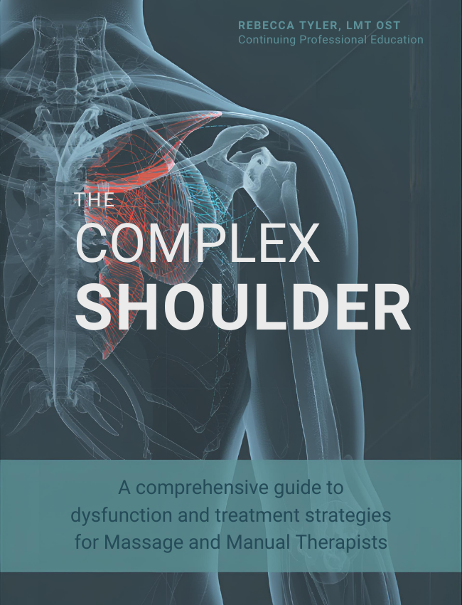 Book cover of 'The Complex Shoulder' with an anatomical illustration of the shoulder on a dark background.