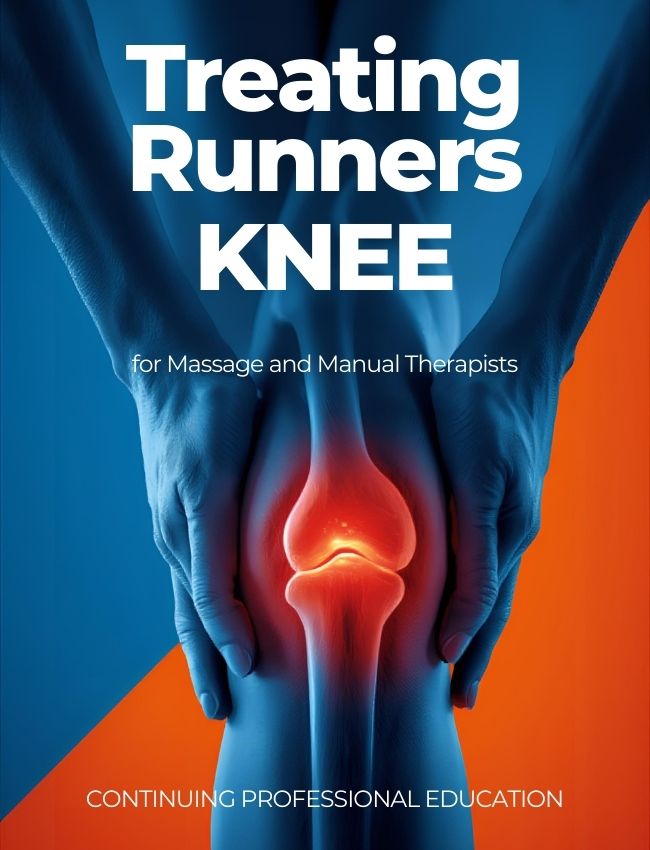 Image of exposed knee anatomy showing highlighted area of pain typical of runner's knee