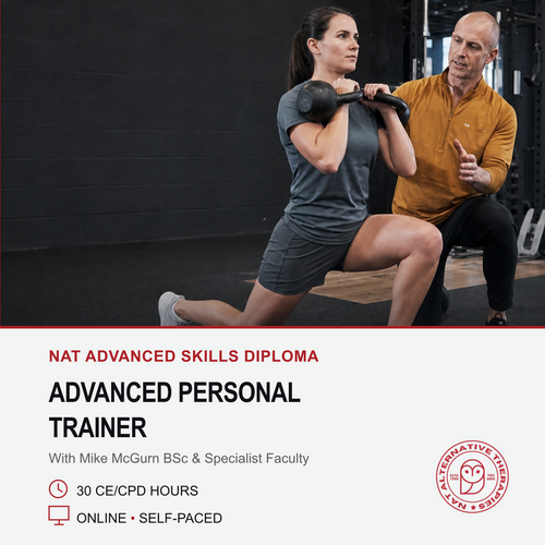 Promotional image showing strength and conditioning expert Mike McGurn with a client working with kettlebells.