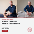 Promotional image for online Bowen Therapy course showing John Wilks performing gentle Bowen techniques on patient.