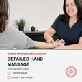 Promotional image for detailed hand massage online course showing Maureen Abson treating patients hand.