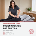 Promotional image for Fusion Massage for Sciatica course showing Maqureen Abson treating patients gluteal muscles