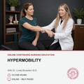 Promotional graphic for an online continuing nursing education course titled 'HYPERMOBILITY' with Dr. Linda Bluestein M.