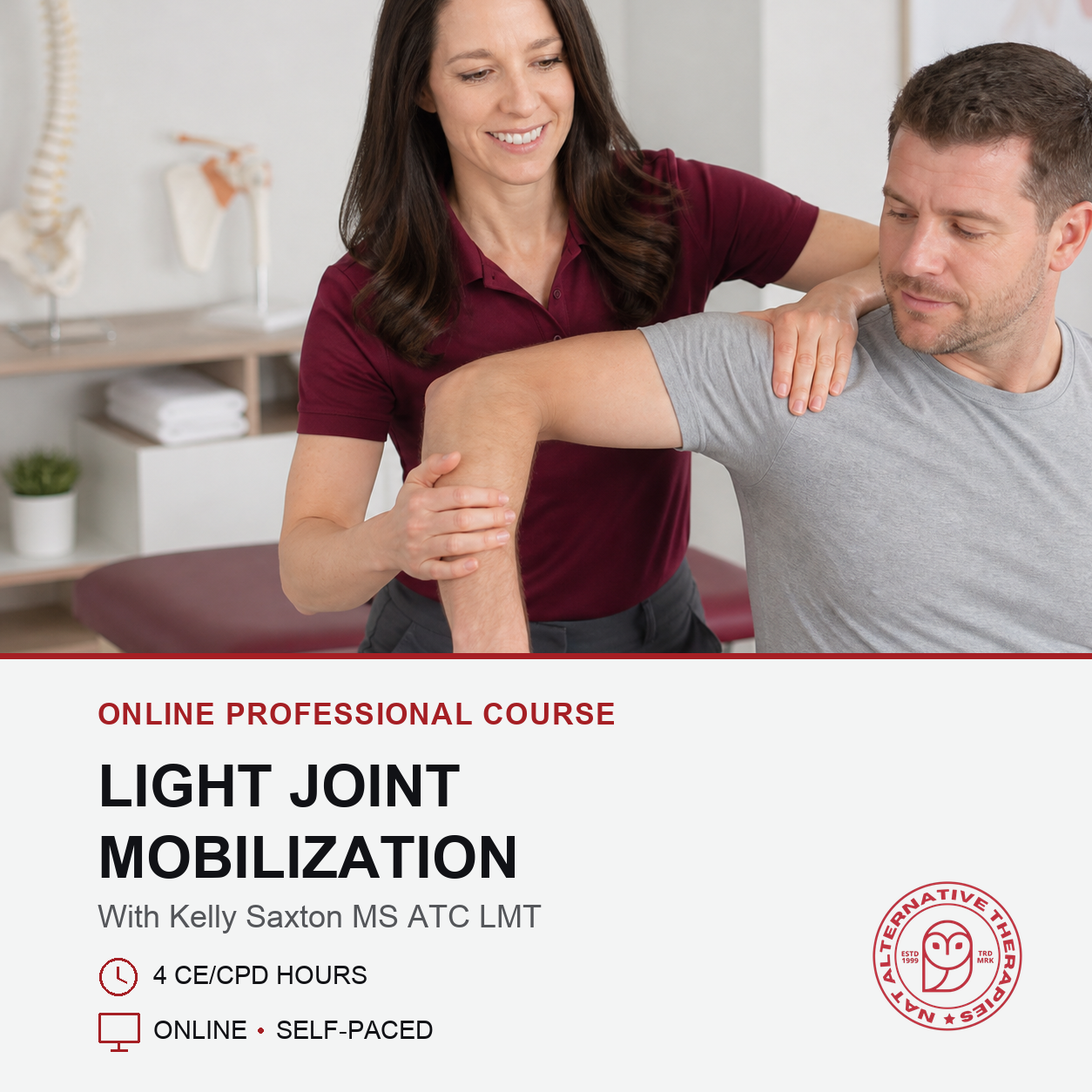 Kelly Saxton demsntrates light joint mobilisation techniques as part of her online CE course for massage therapists