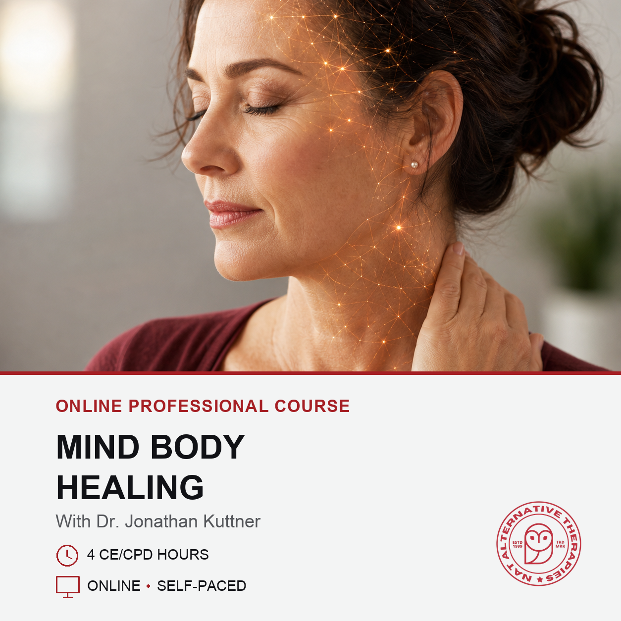Promotional graphic for an online professional course titled 'Mind Body Healing' with Dr. Jonathan Kuttner.