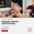 Promotional graphic for a massage cupping certification bundle, featuring three photos of people using massage cups and a large text panel that reads 'NAT CERTIFICATION BUNDLE' and 'MASSAGE CUPPING CERTIFICATION' with course details and the Alternative Vision Skin & Cupping Institute logo.