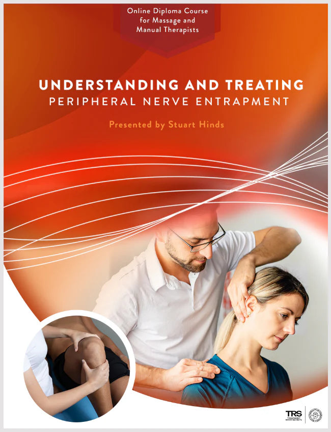 Image of massage therapist treating peripheral nerve entrapments in the neck and knee.