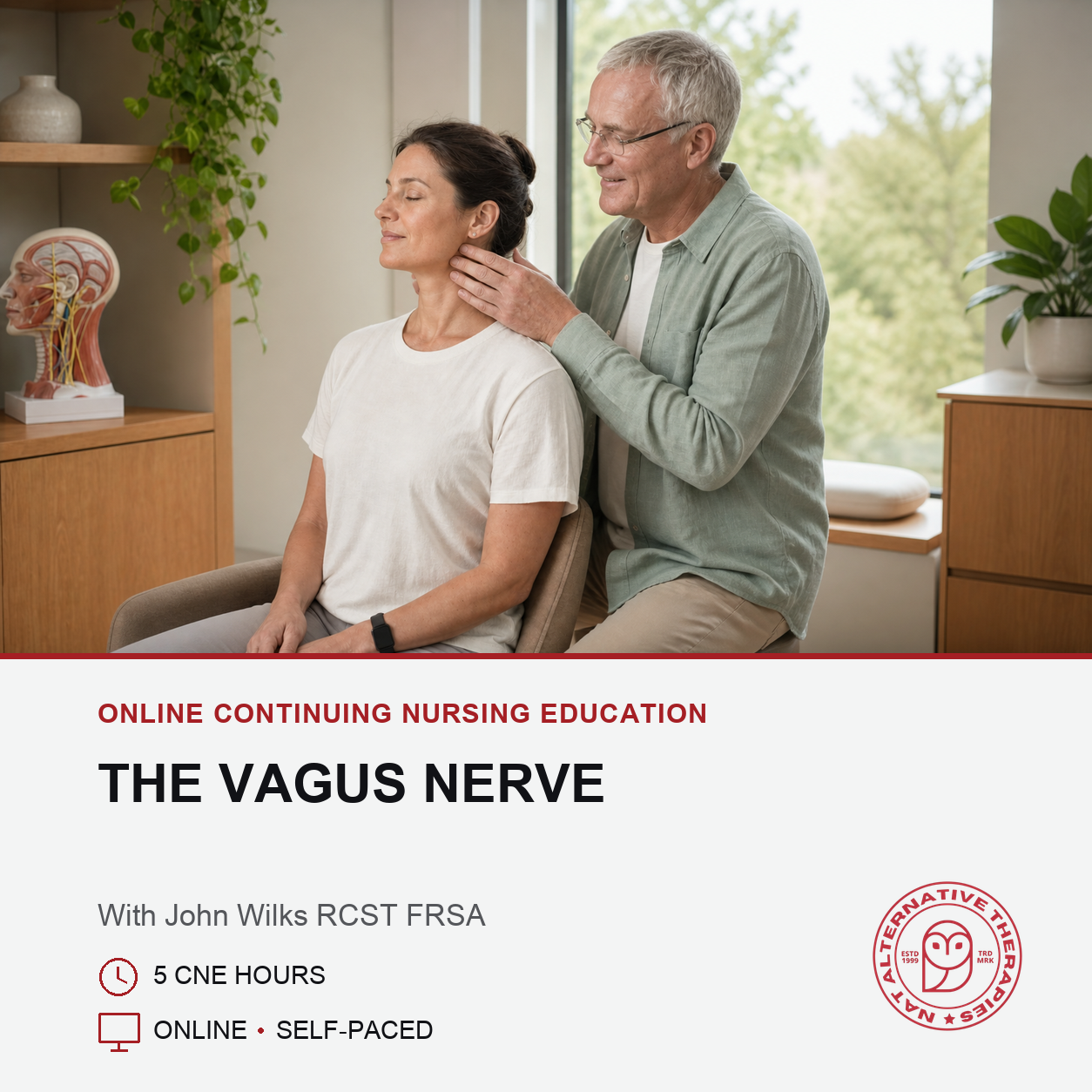 Promotional image for Understanding the Vagus Nerve online CE course with John Wilks shown treating a patients neck.