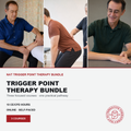 Promotional graphic for the NAT Trigger Point Therapy Bundle, featuring three photos of therapists performing trigger point techniques on patients, with text detailing course information and a logo for Alternative Health Pain Relief.