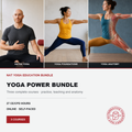 Promotional image featuring yoga instructors partaking in an online yoga course covering hatha yoga practice and yoga anatomy